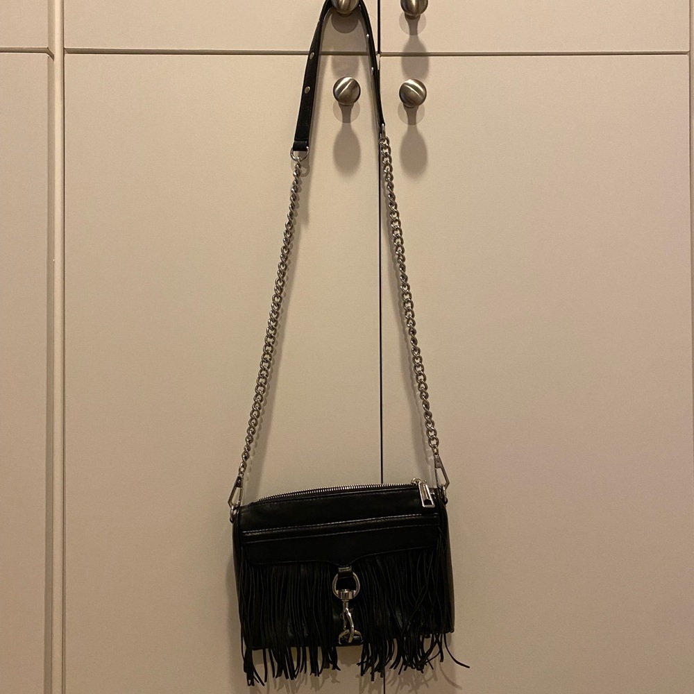 Rebecca Minkoff M.A.C. Mini Black Leather Crossbody bag with fringe